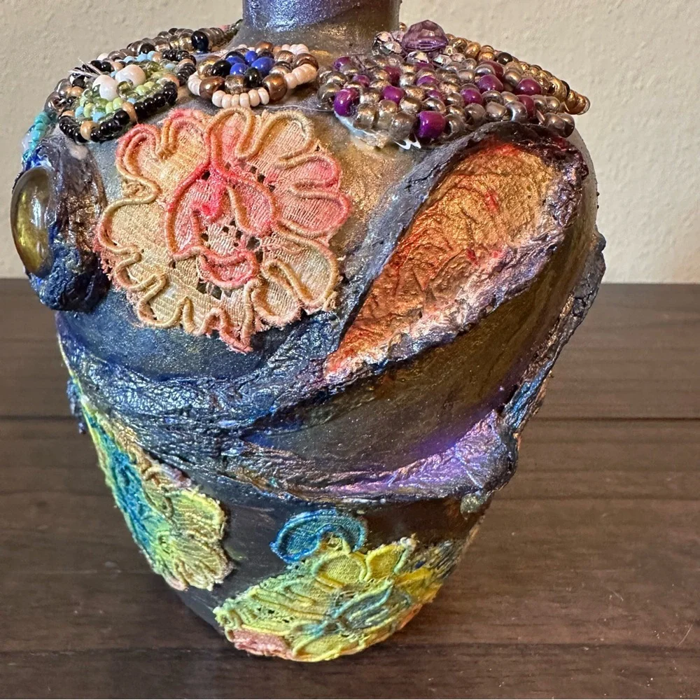 Boho Bohemian Luxe Bejeweled Decorative‎ Bottle Vase Vintage